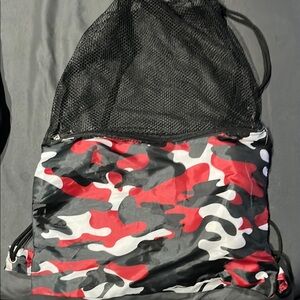 Red and Black Camouflage Drawstring Bag